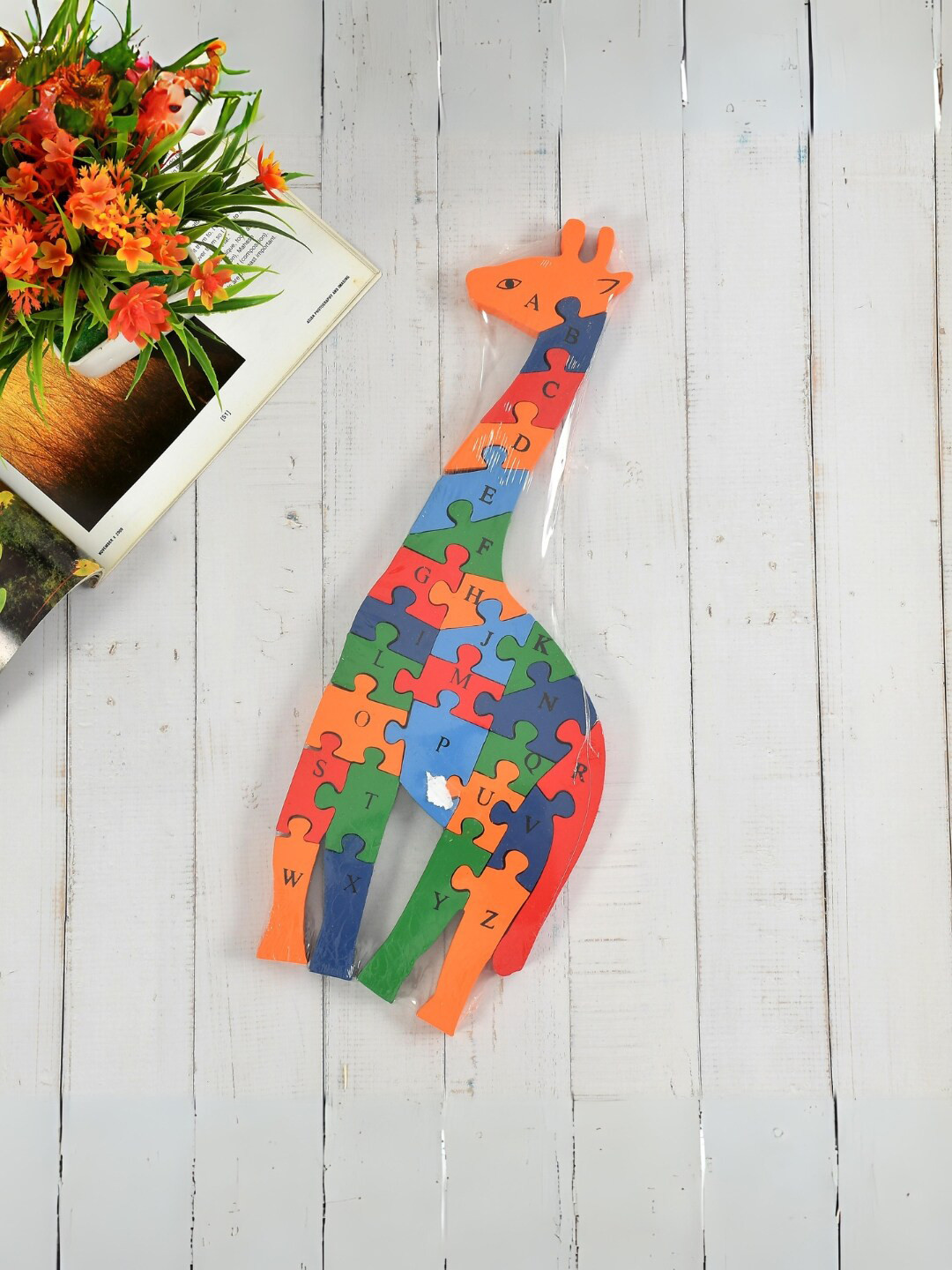 CLIO'S HERITAGE STORE Kids Pogo Stick Wooden Giraffe Puzzle with Alphabets & Numbers