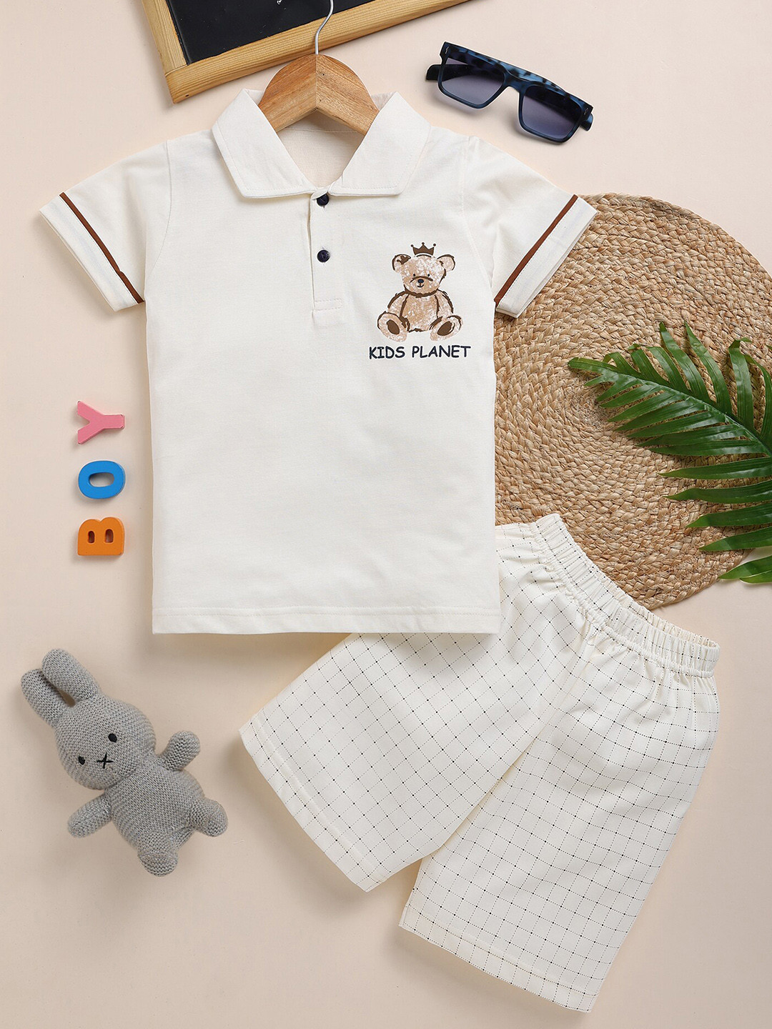 Toonyport Boys Printed Shirt Collar T-shirt with Shorts