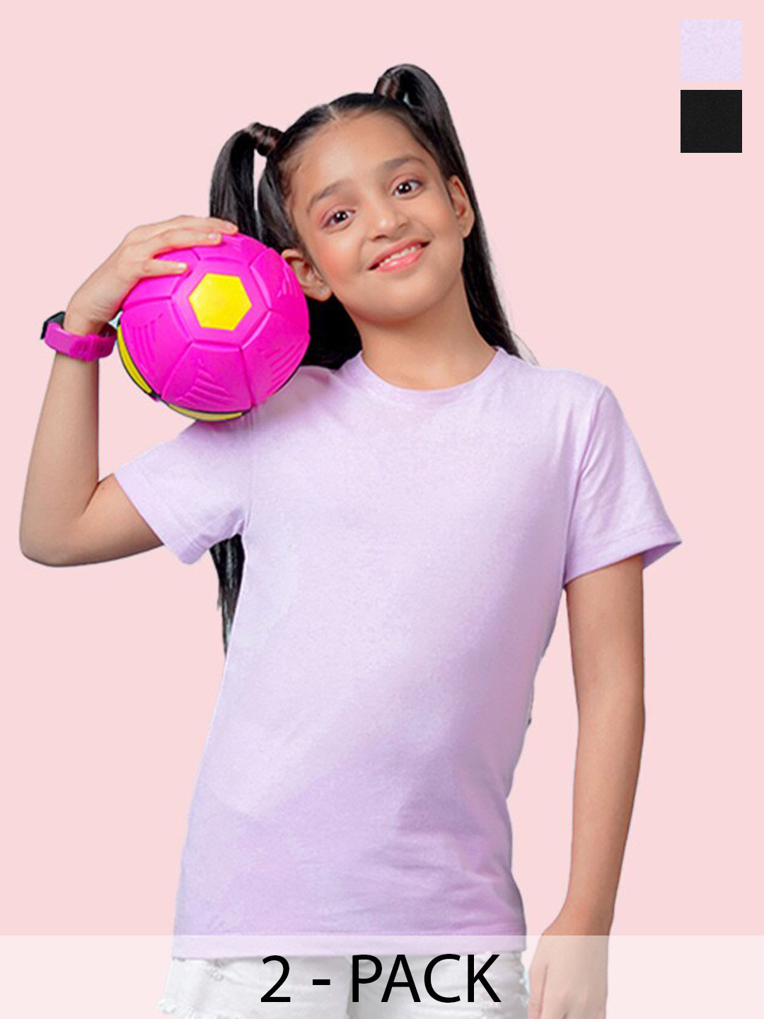 NUSYL Girls Pack Of 2 Round Neck Cotton T-shirt