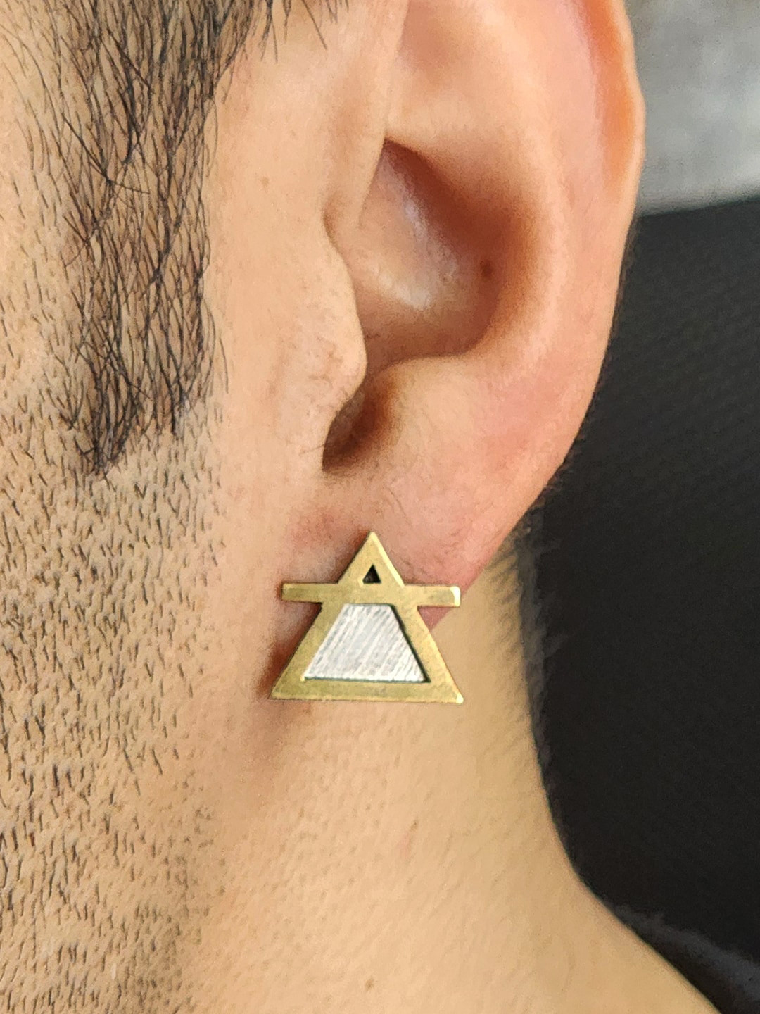 Goldnera Men 925 Sterling Silver Triangular Studs Earrings
