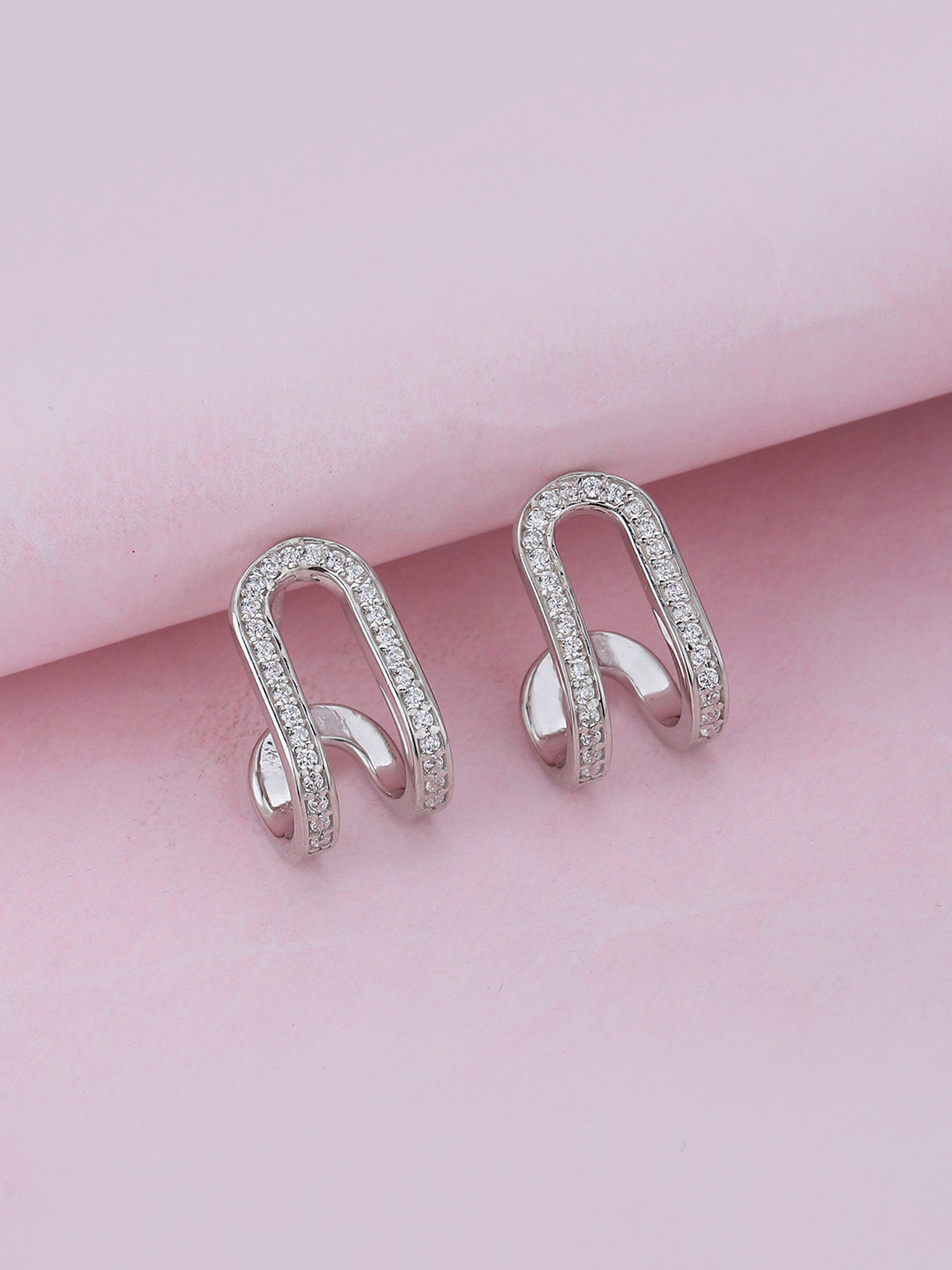 VANBELLE Women 925 Sterling Silver Rhodium Plated with CZ Mini Hoop Earring