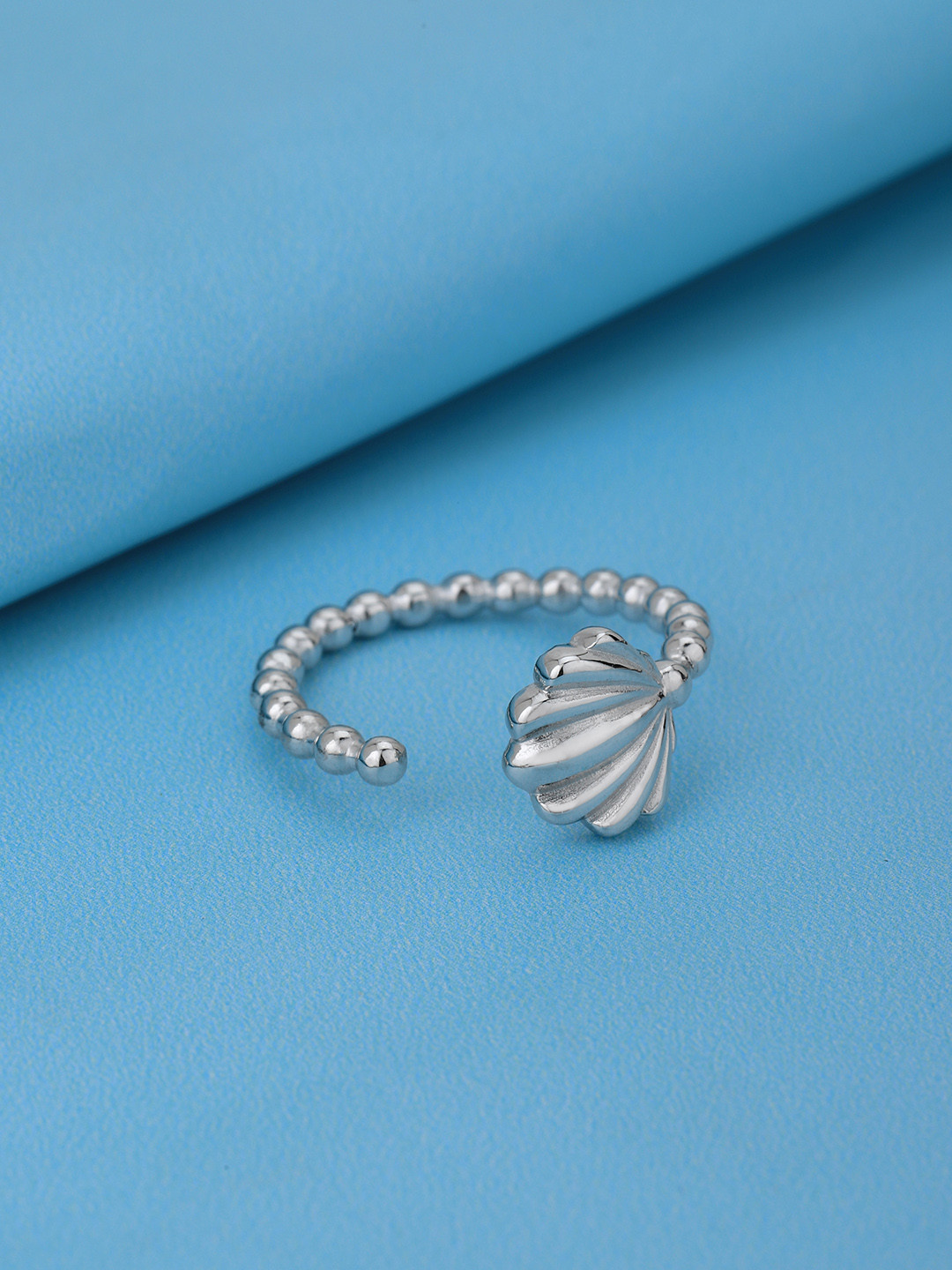 VANBELLE Women 925 Sterling Silver Rhodium Plated Adjustable Sea Shell Finger Ring