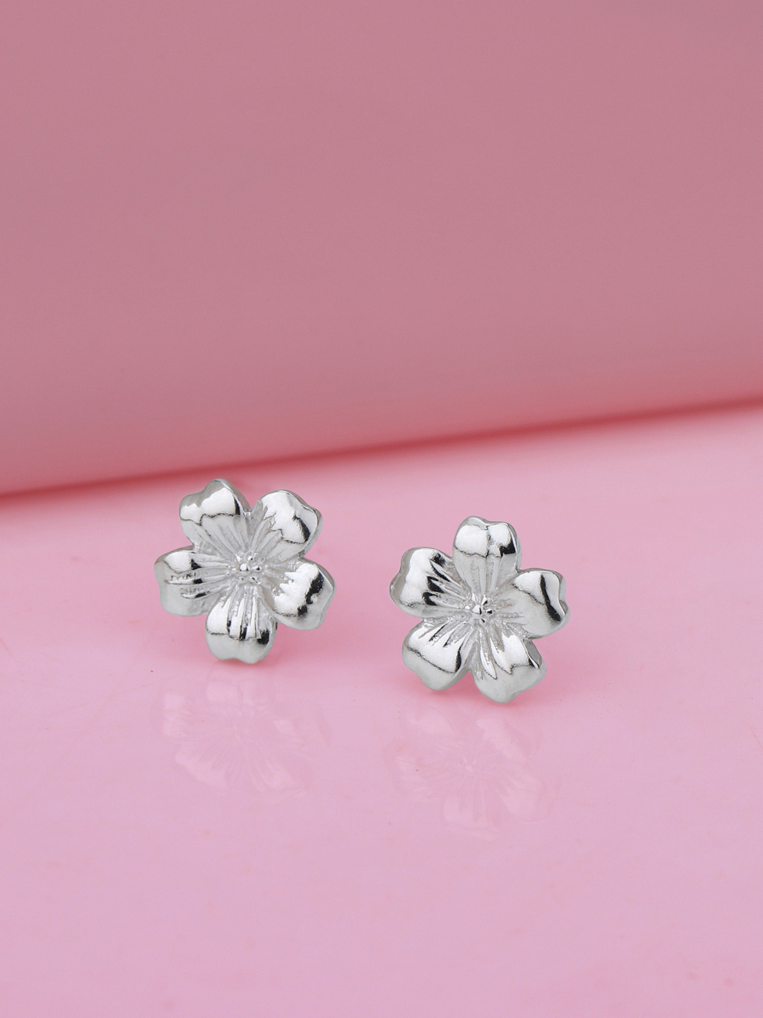 VANBELLE Women 925 Sterling Silver Rhodium Plated Floral Stud Earring