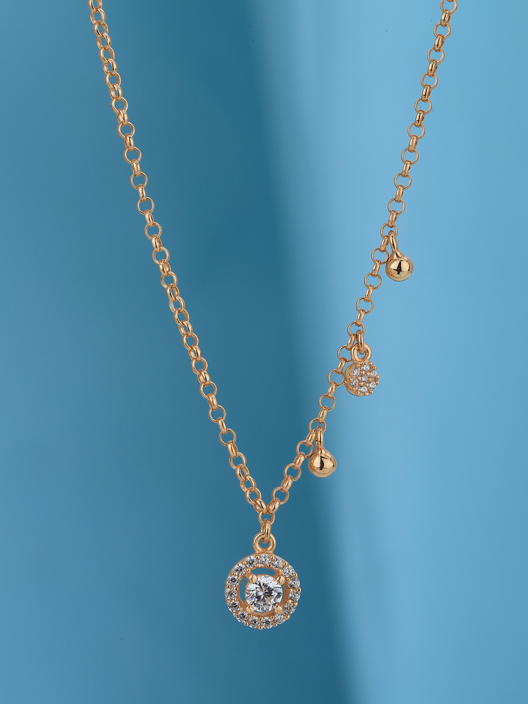 VANBELLE Women 925 Sterling Silver 18kt Rose Gold Plated with CZ Circular Necklace