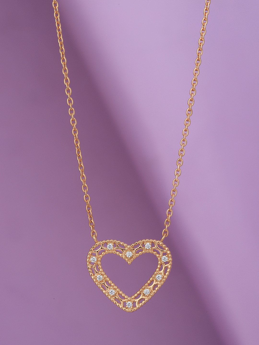 VANBELLE Women 925 Sterling Silver 18kt Rose Gold Plated with CZ Heart Necklace