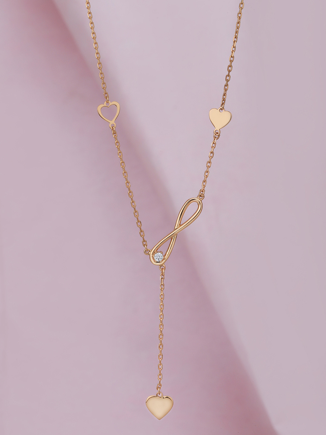 VANBELLE Women 925 Sterling Silver 18kt Rose Gold Plated with CZ & Heart Lariat Necklace