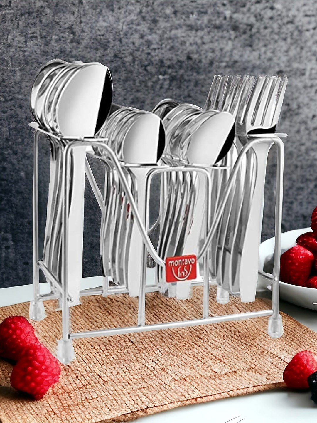 FNS Rio Silver Toned 24 Pieces Cutlery Set With Stand