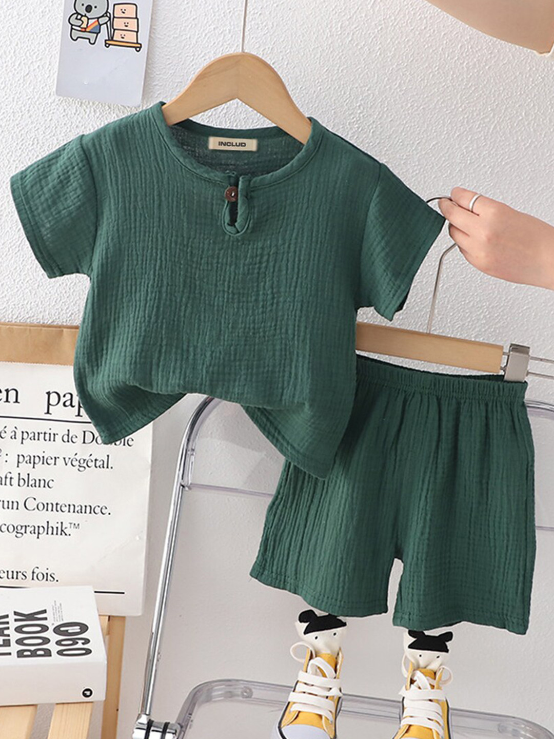 INCLUD Boys Self Design T-shirt with Shorts