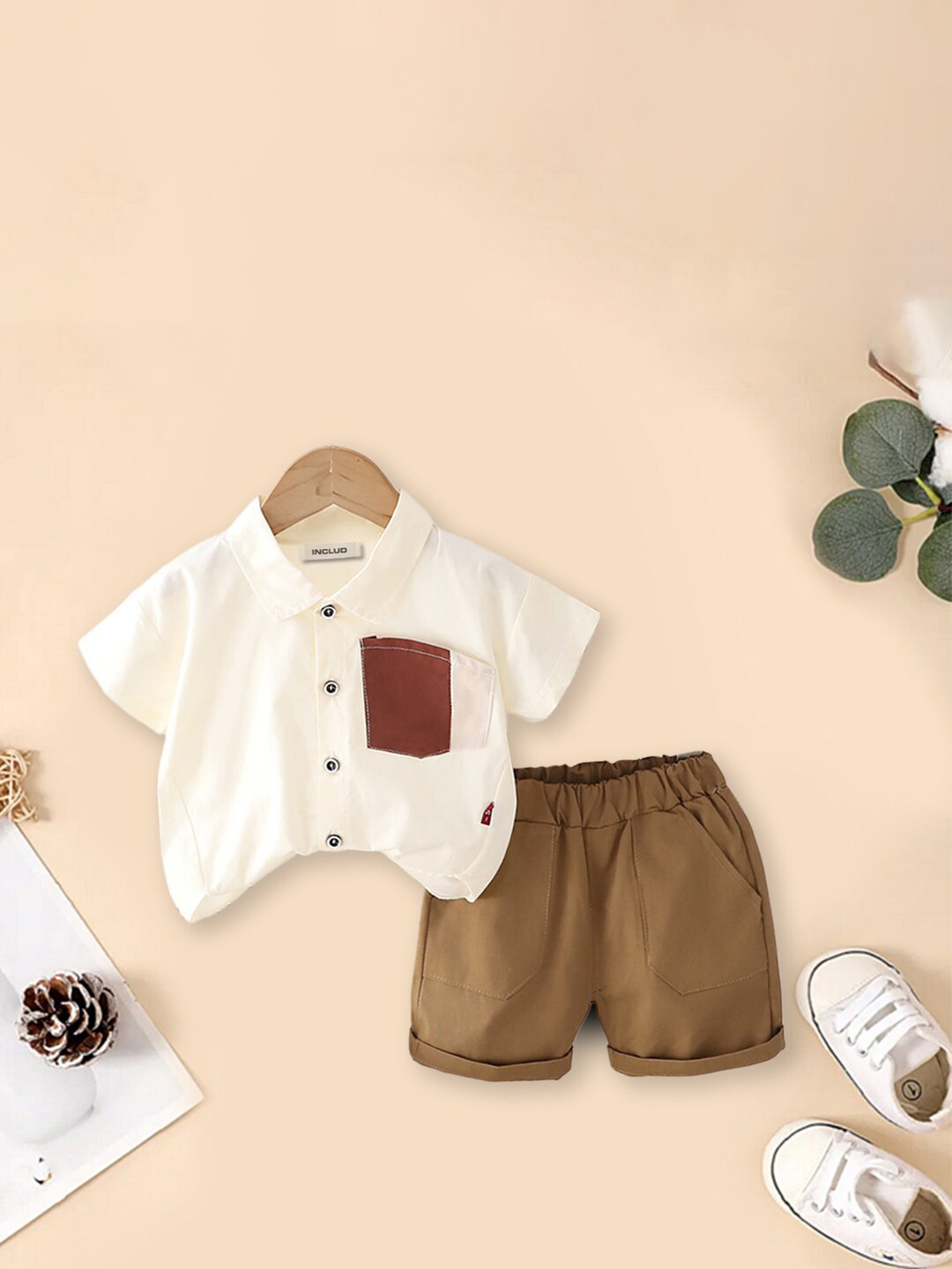 INCLUD Boys Contrast Pocket Shirt With Elasticated Shorts