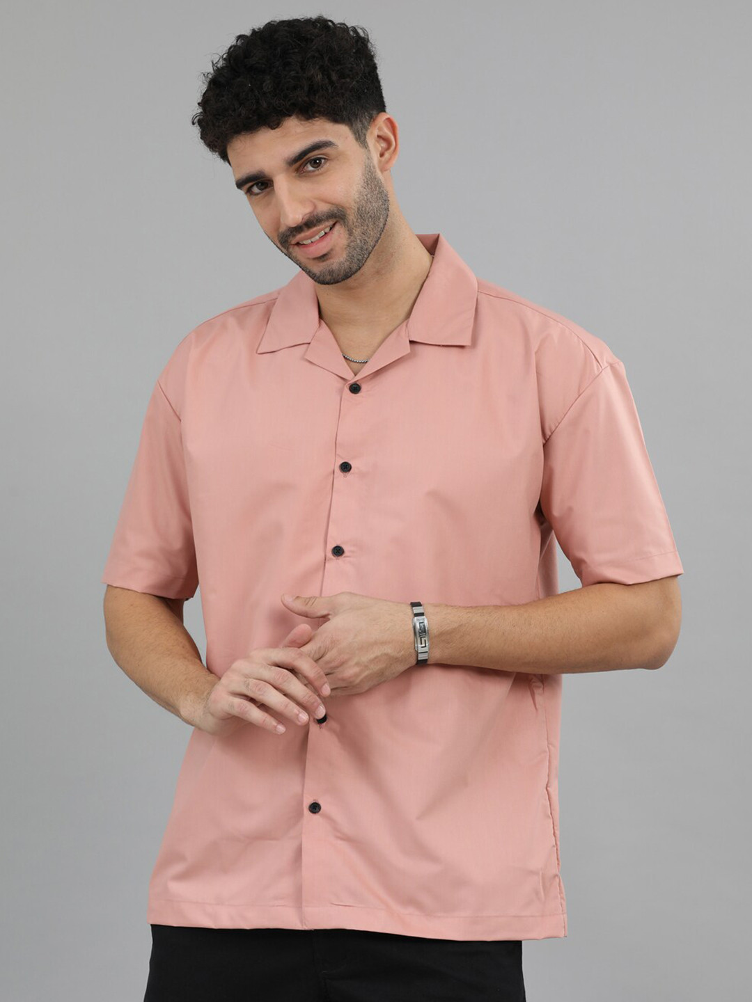 Peach Solid Spread Collar Casual Shirt