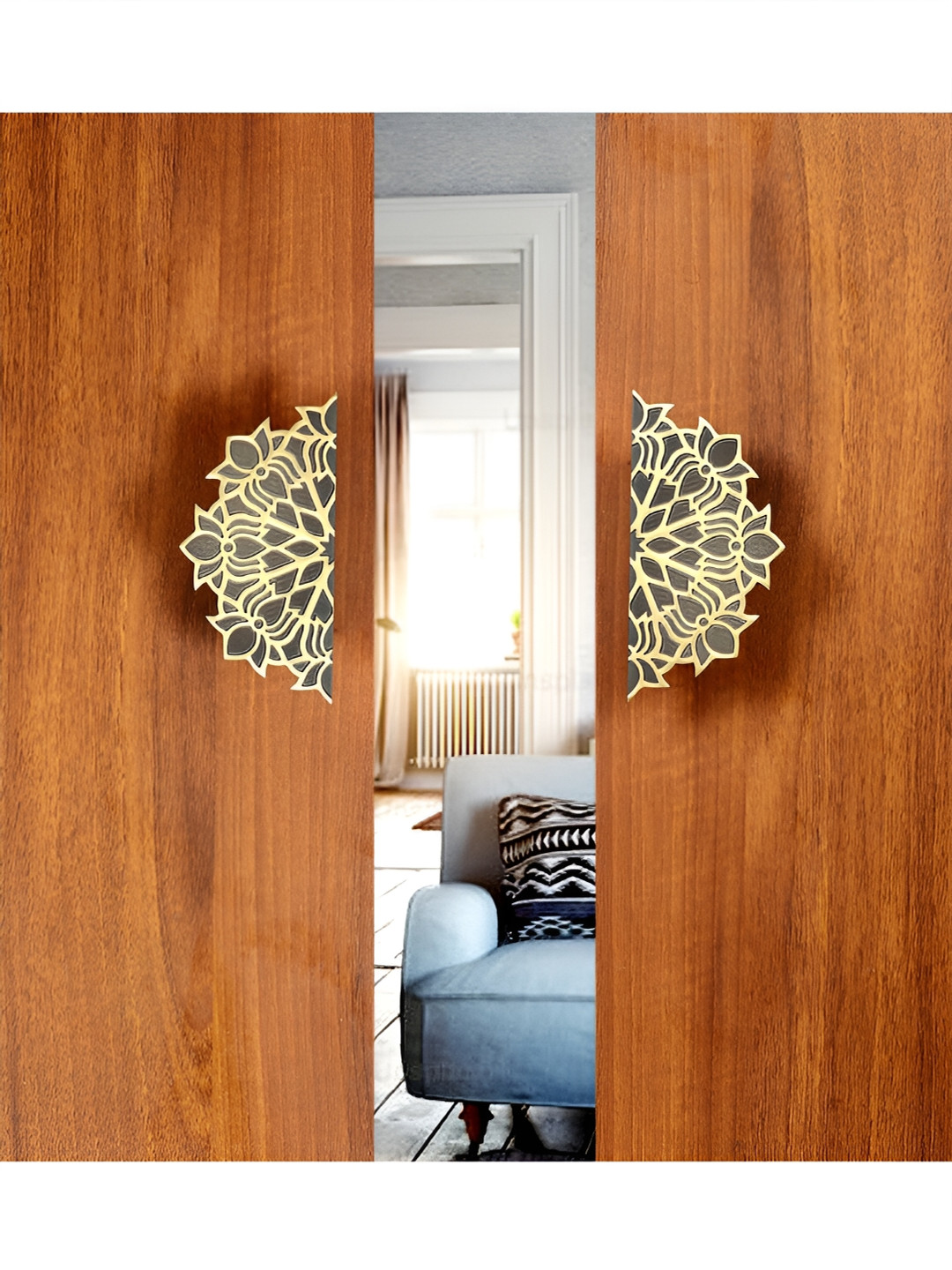 Two Moustaches Gold Toned & Grey 2 Pieces Textured Brass Door Handles