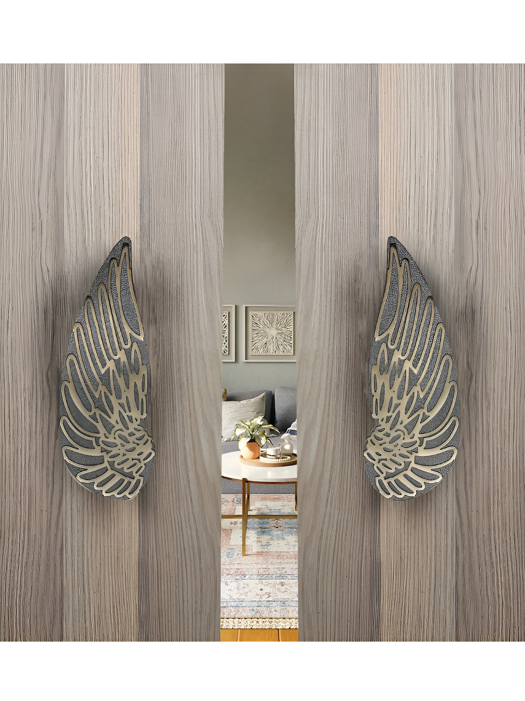 Two Moustaches Gold Toned & Grey Textured Brass Door Handles