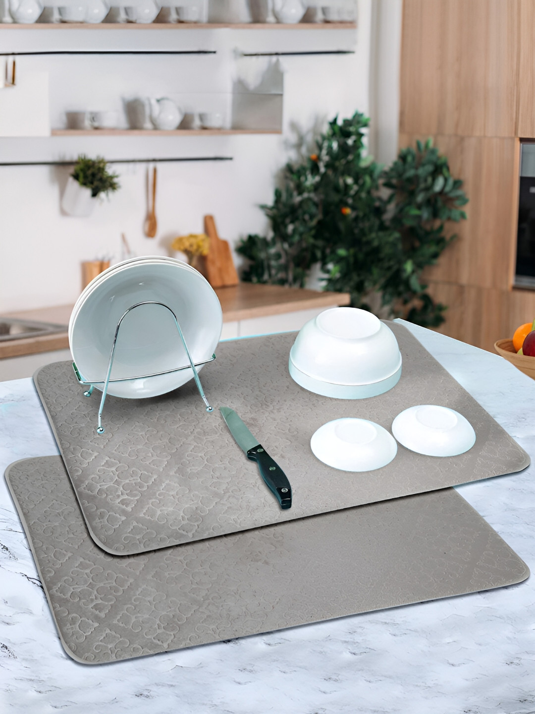 DREAM WEAVERZ Grey Set of 2 High Water Absorbent Dish Dry Mat