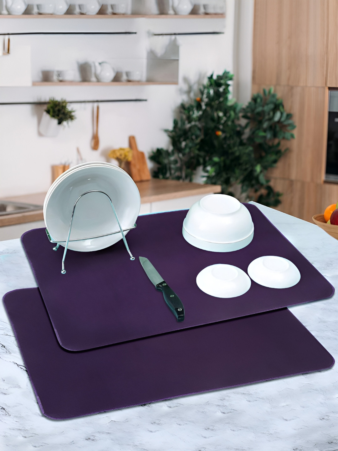 DREAM WEAVERZ Set of 2 Purple High Water Absorbent Dish Dry Mats