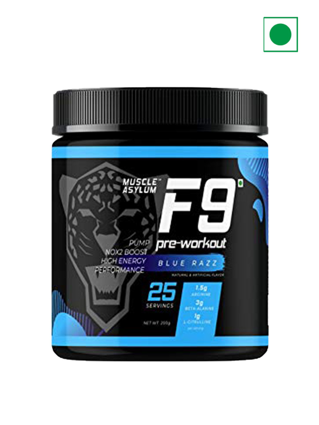 Muscle Asylum F9 Pre-Workout Blue Razz 25 Serving- 200 Gm