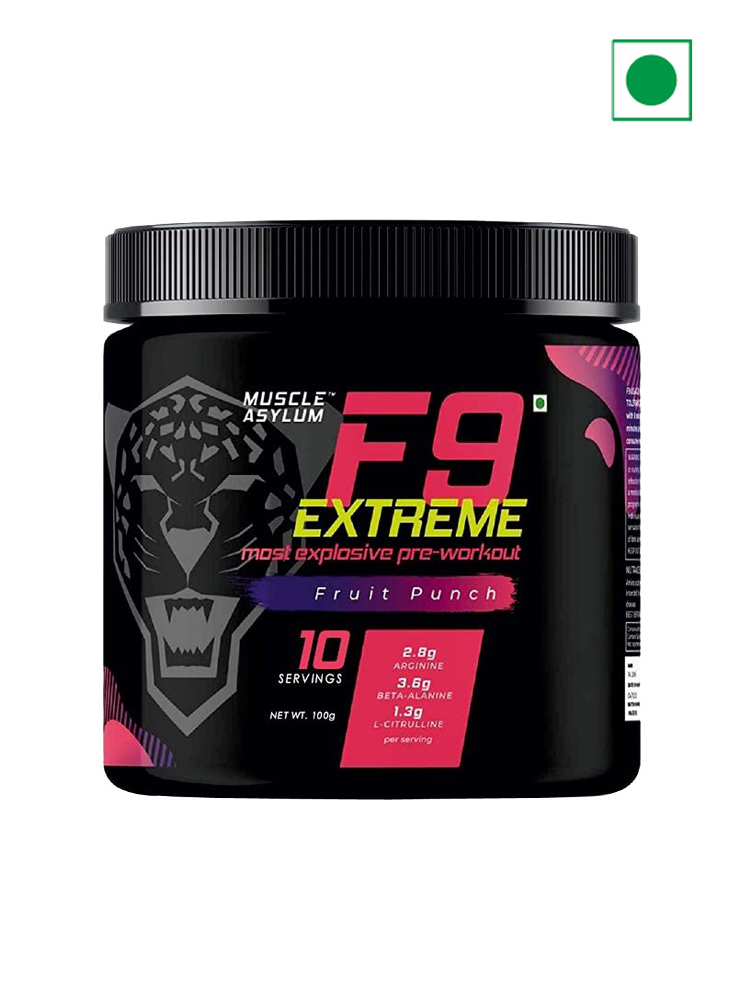 Muscle Asylum F9 Extreme Pre-Workout 10 Servings -100gm Fruit Punch Flavor