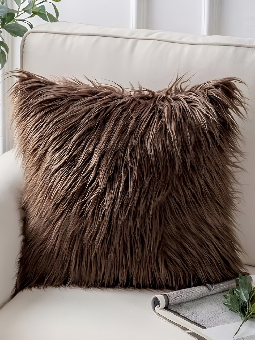 MONKDECOR Brown 2 Pieces Attractive & Soft Fur Cushion Covers