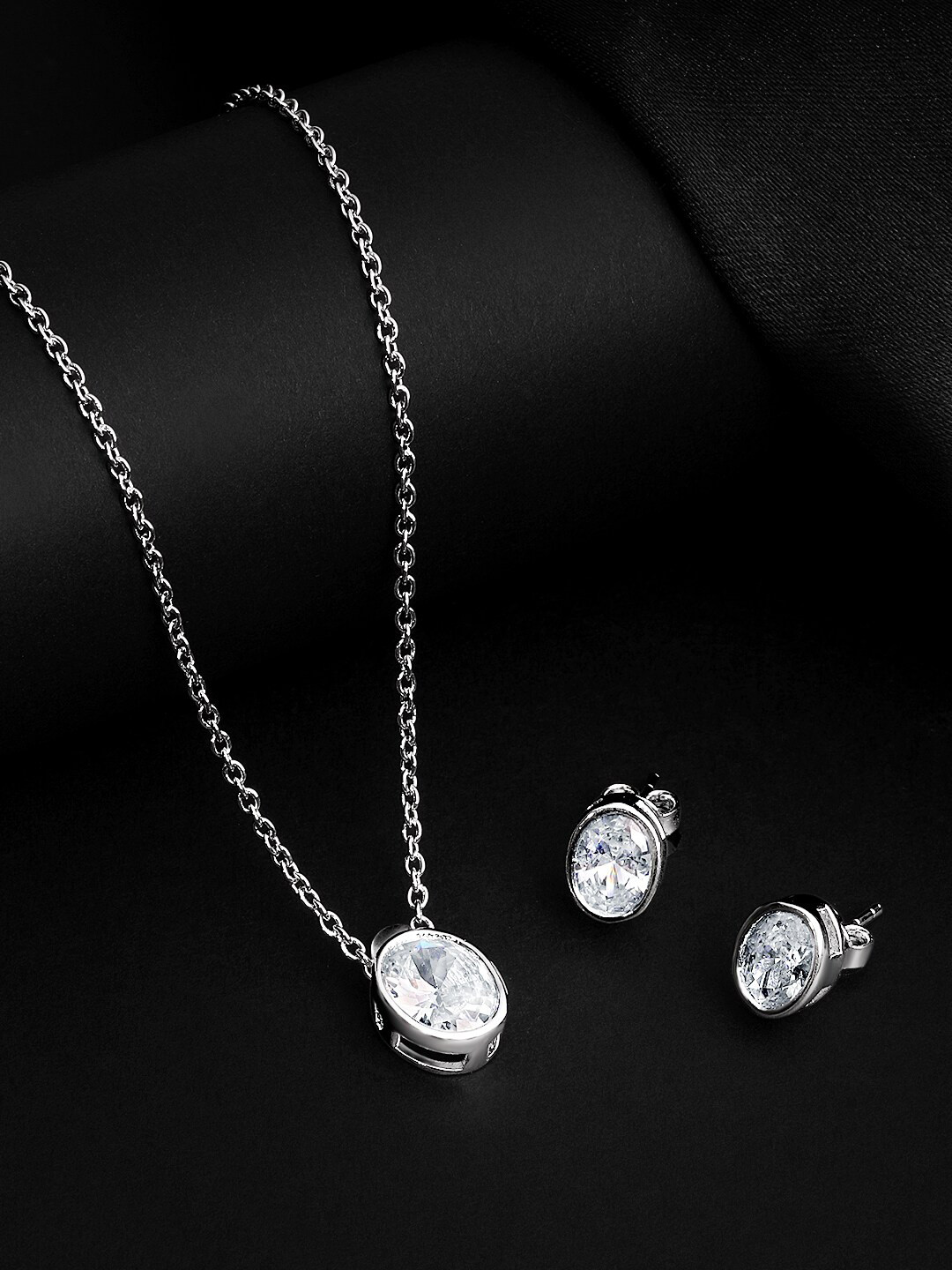 ASMITTA JEWELLERY 925 Sterling Silver Rhodium-Plated Cubic Zirconia Studded Jewellery Set
