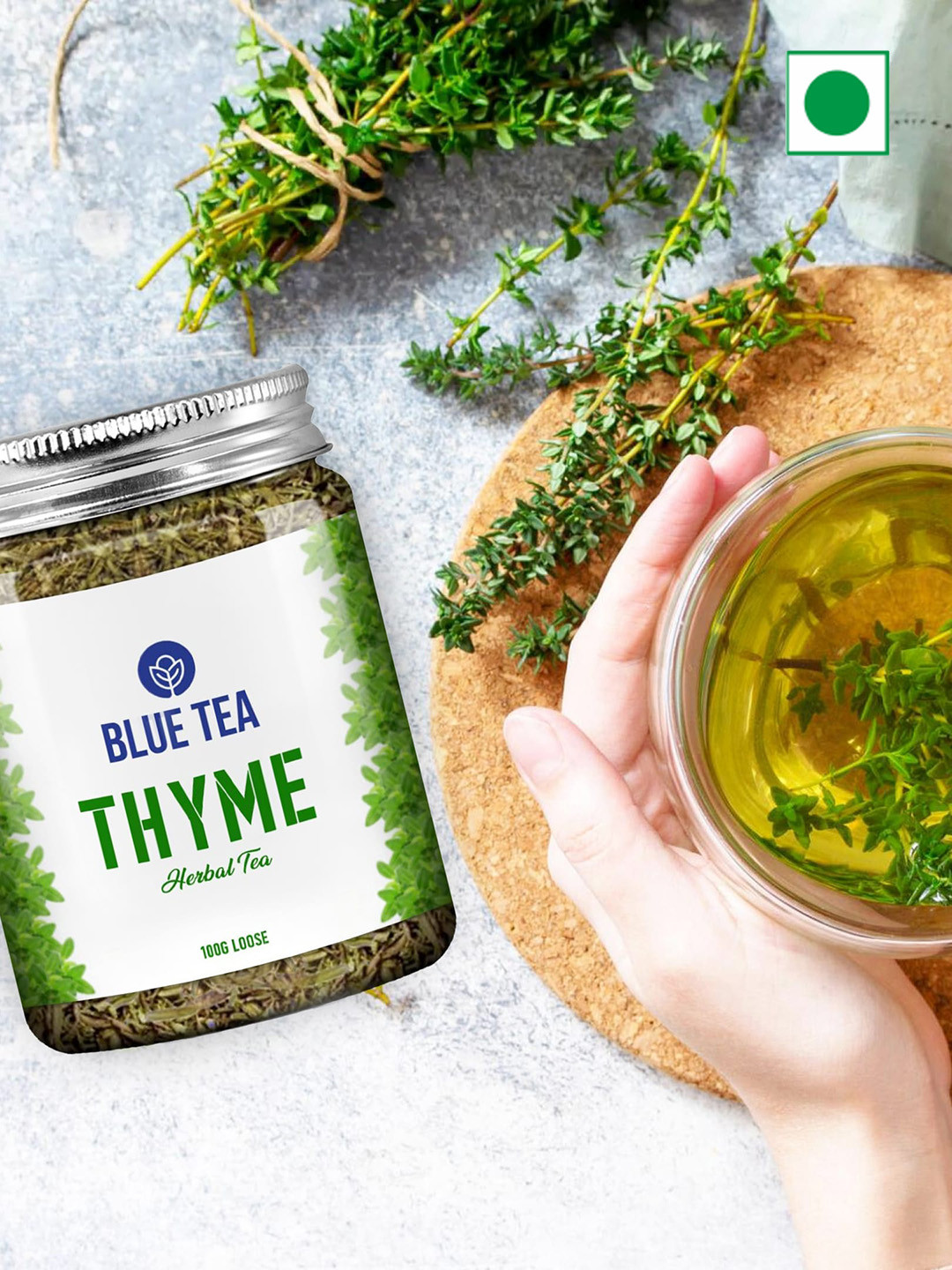 BLUE TEA Organic Thyme Leaves Herbal Tea- 100 gms