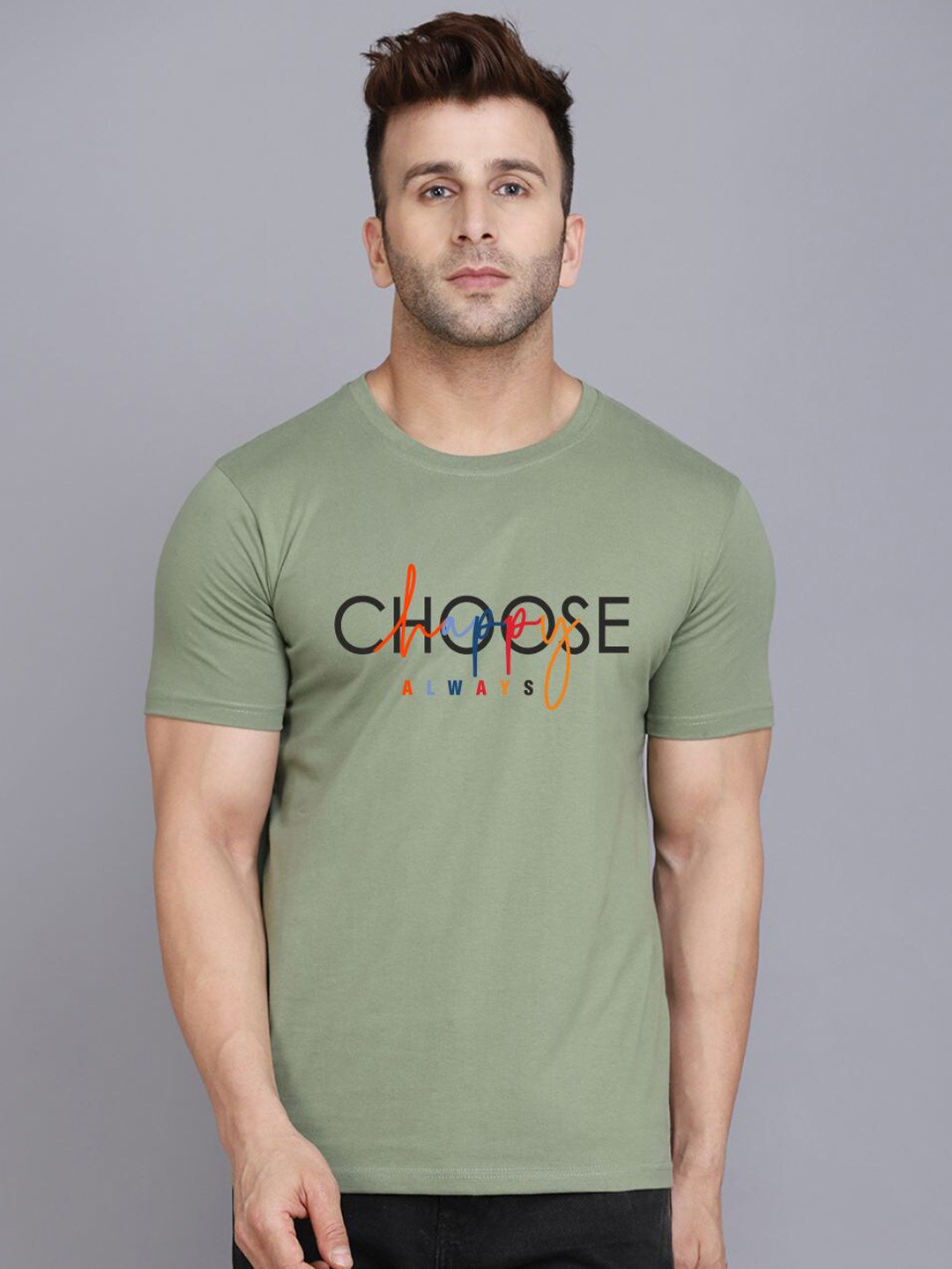 SLOWLORIS Round Neck Short Sleeves Typography Printed T-shirt