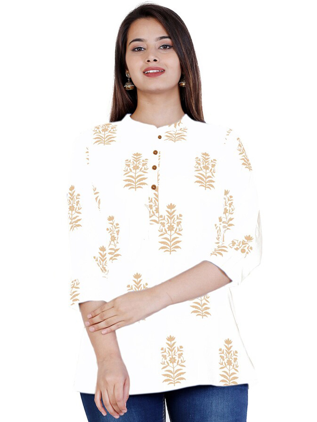 BAESD Floral Print Mandarin Collar Pure Cotton Top