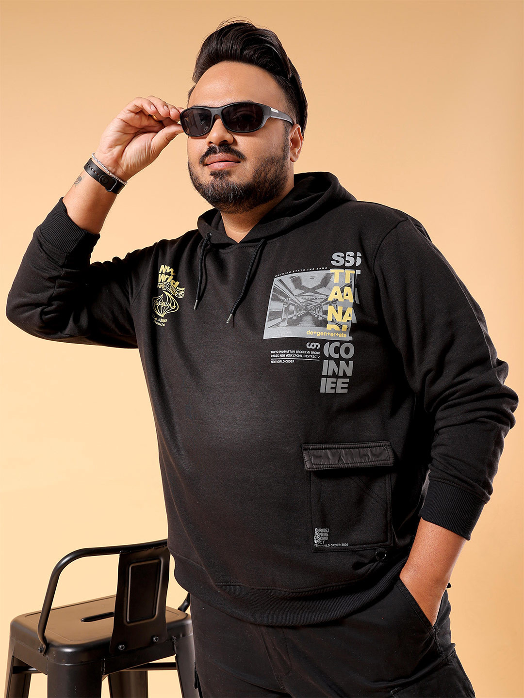 Hardsoda by The Indian Garage Co Hooded Long Sleeves Typographic Printed Pullover Sweatshirt