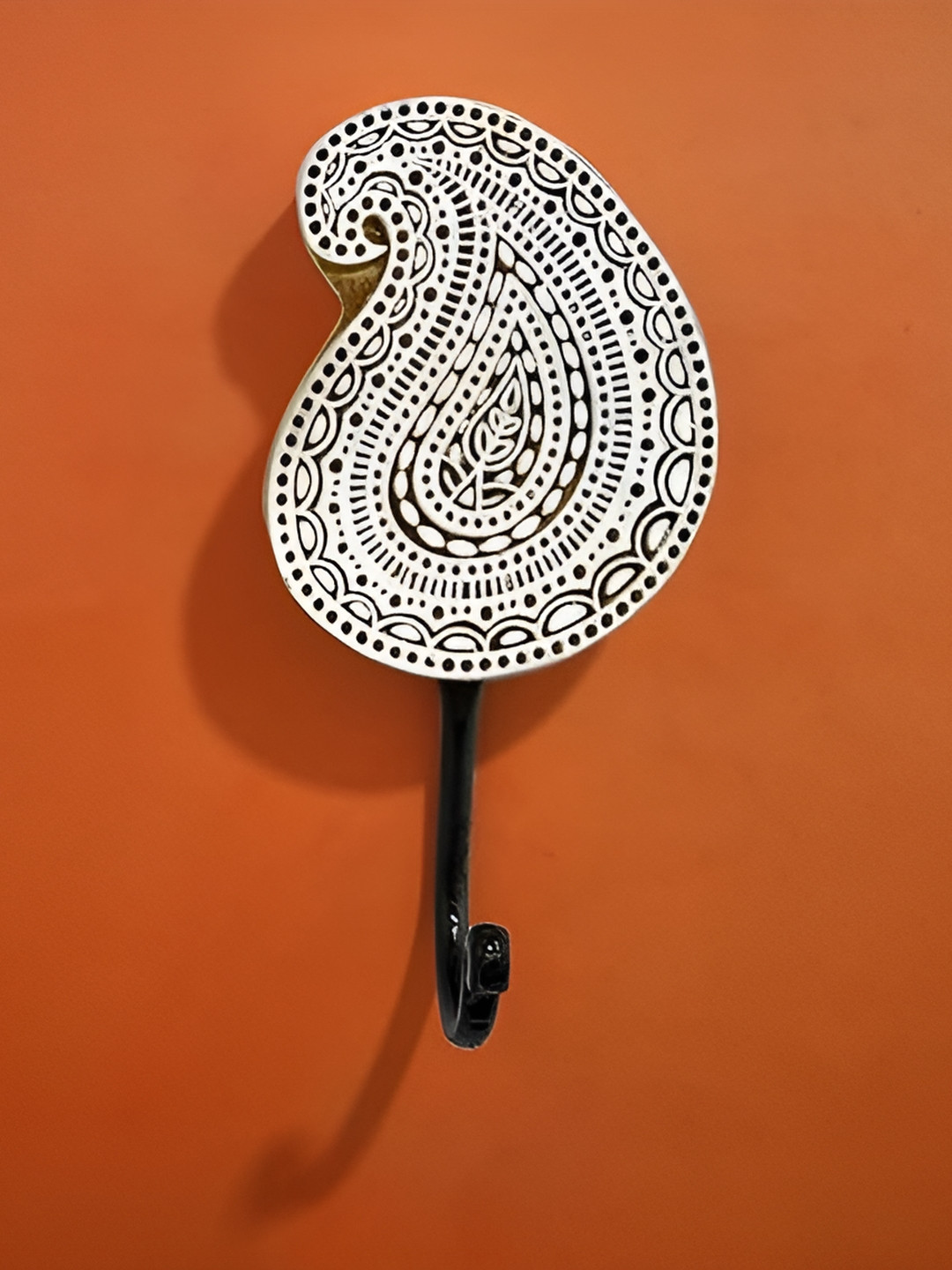 CraftVatika White & Brown Block Printed Wooden Key Holders