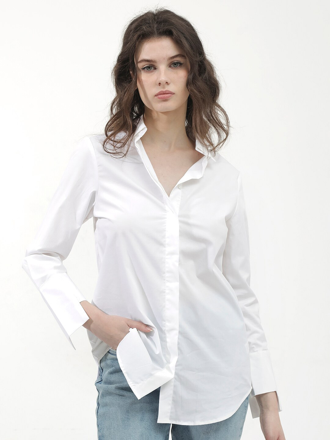 RAREISM Classic Spread Collar Opaque Casual Shirt