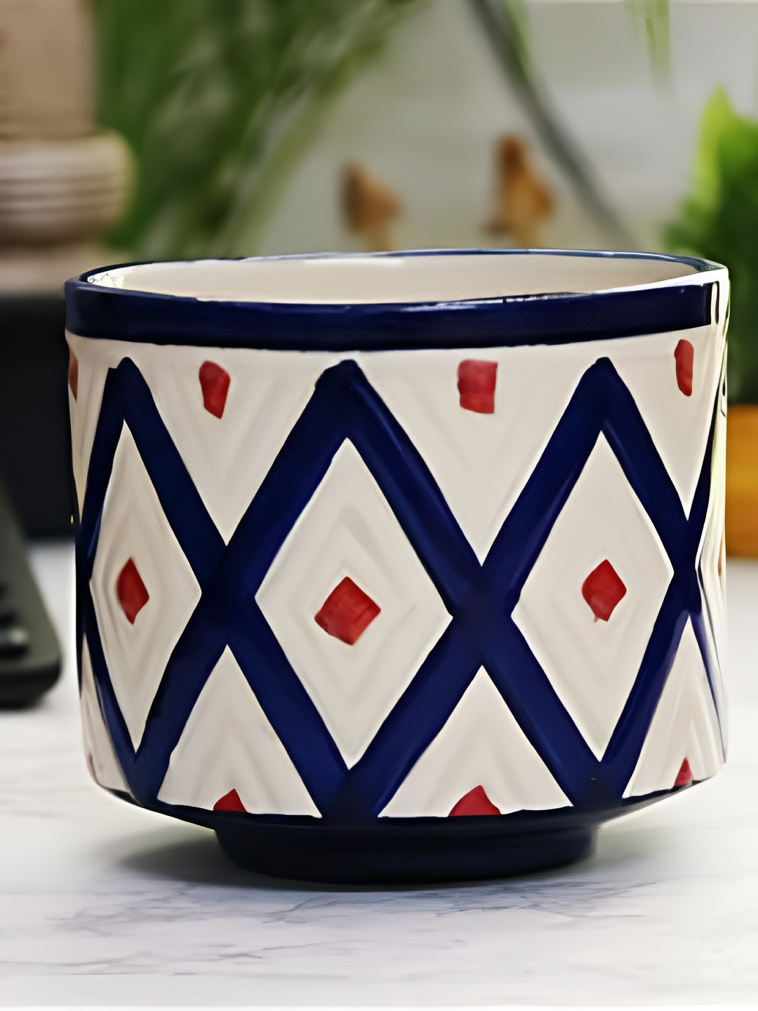 Leafy Tales Blue & Yellow 2 Pieces Ceramic Pot