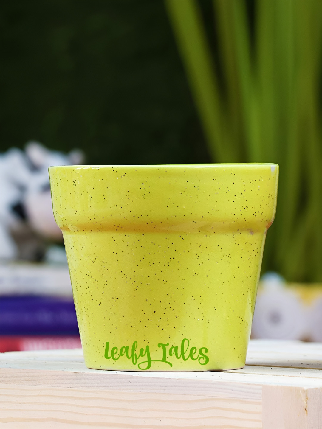 Leafy Tales Yellow Stone Shape Ceramic Planter