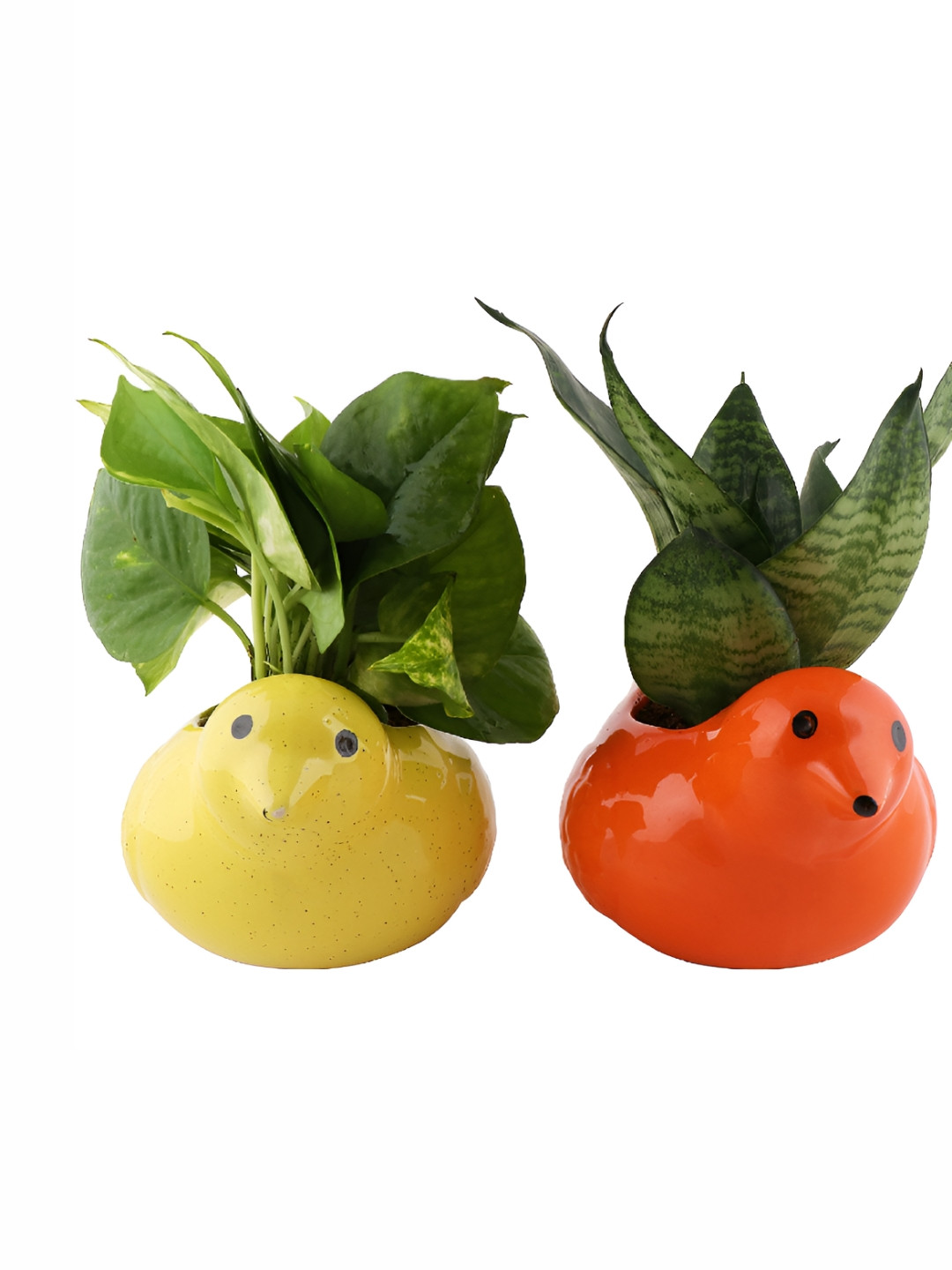Leafy Tales Orange & Yellow 2 Pieces Bird Shaped Ceramic Planter