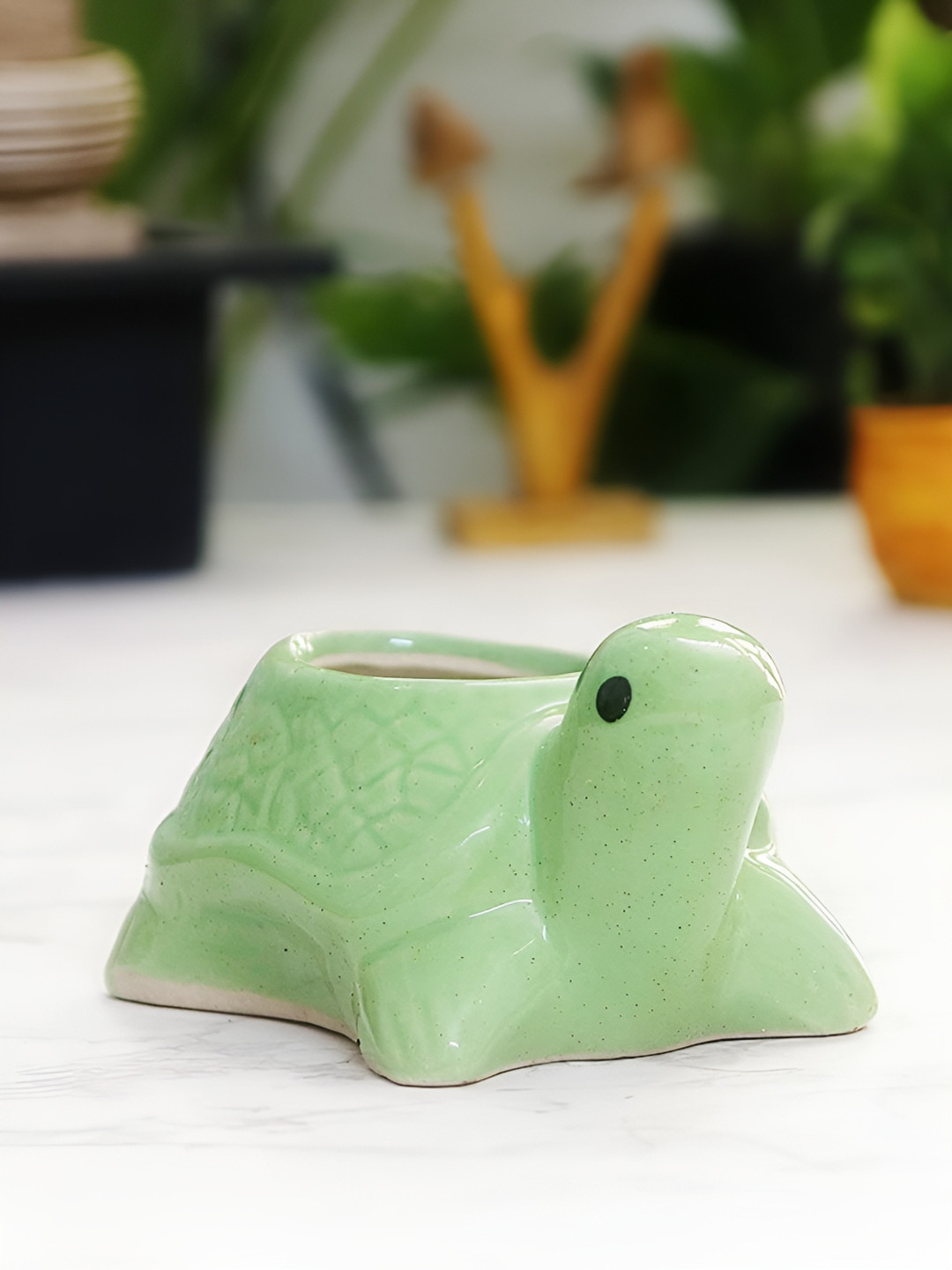 Leafy Tales Green Cactus Shape Ceramic Planter