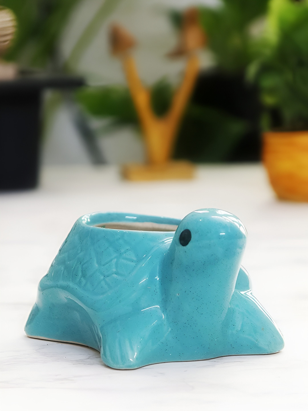 Leafy Tales Blue Textured Ceramic Planter