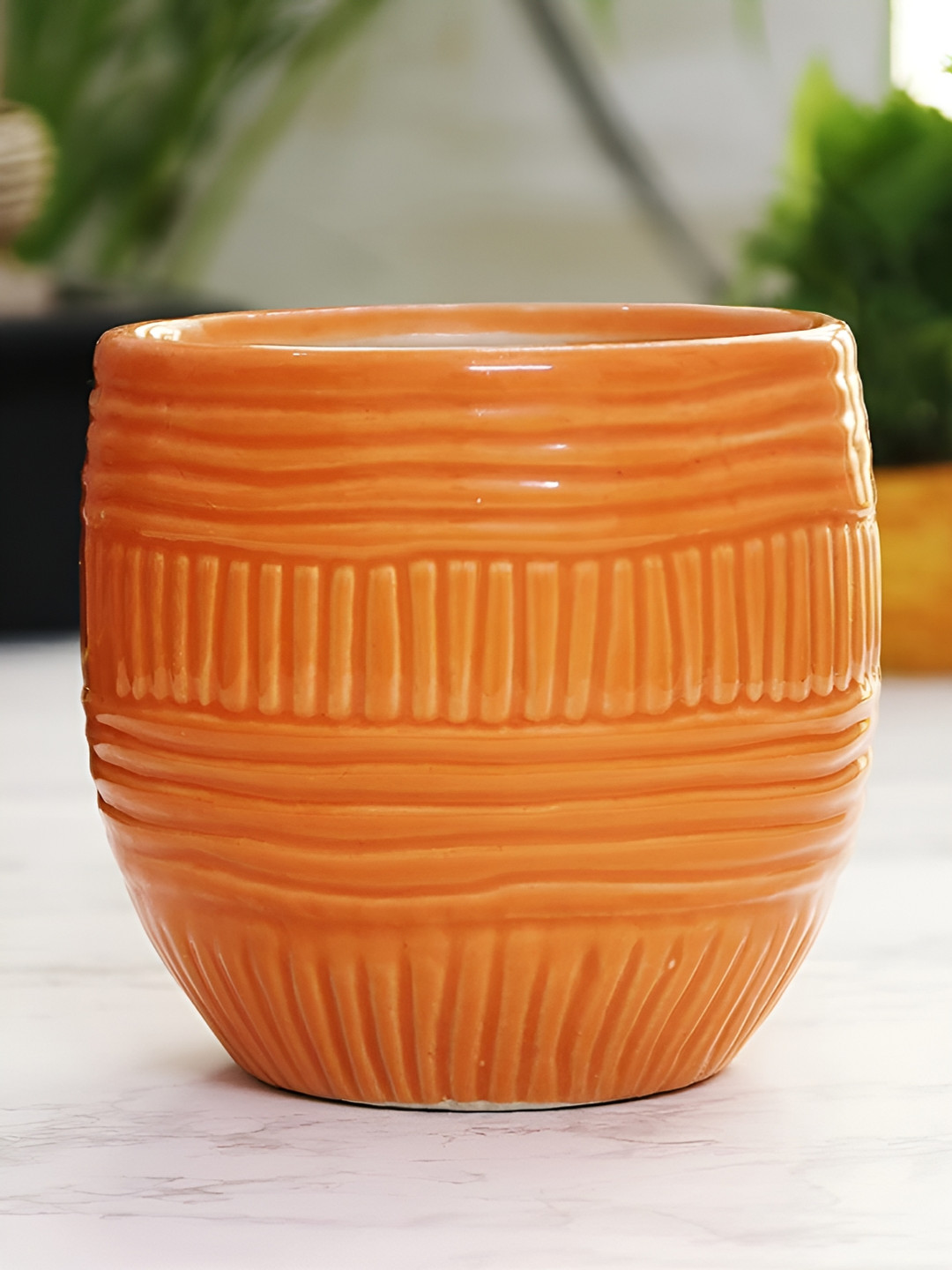 Leafy Tales Orange & Blue 3 Pieces Honeycomb Shape Ceramic Planter