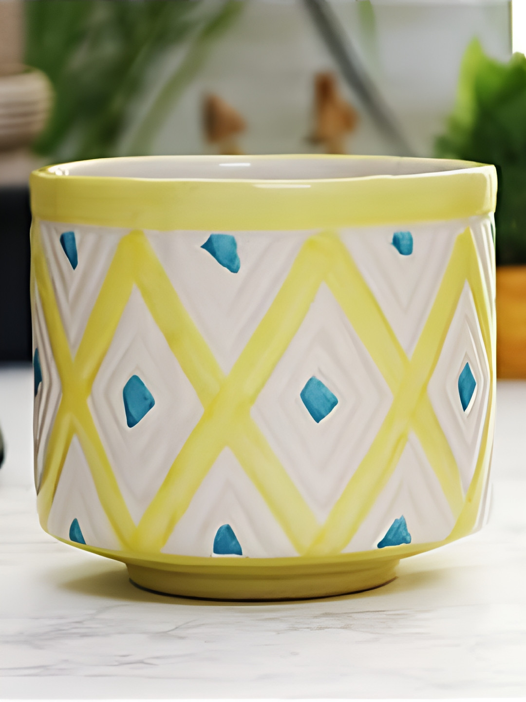 Leafy Tales Yellow & White 2 Pieces Ceramic Planter