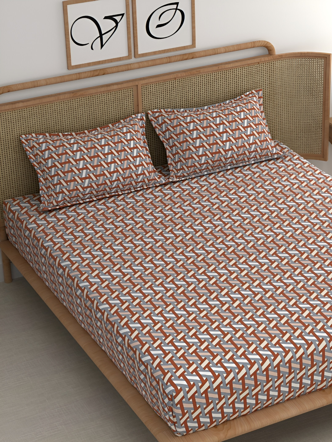 CHHAVI INDIA Royal Passion Brown Geometric Microfiber 210 TC King Fine Bedsheet with 2 Pillow Covers-108 x 98 inches