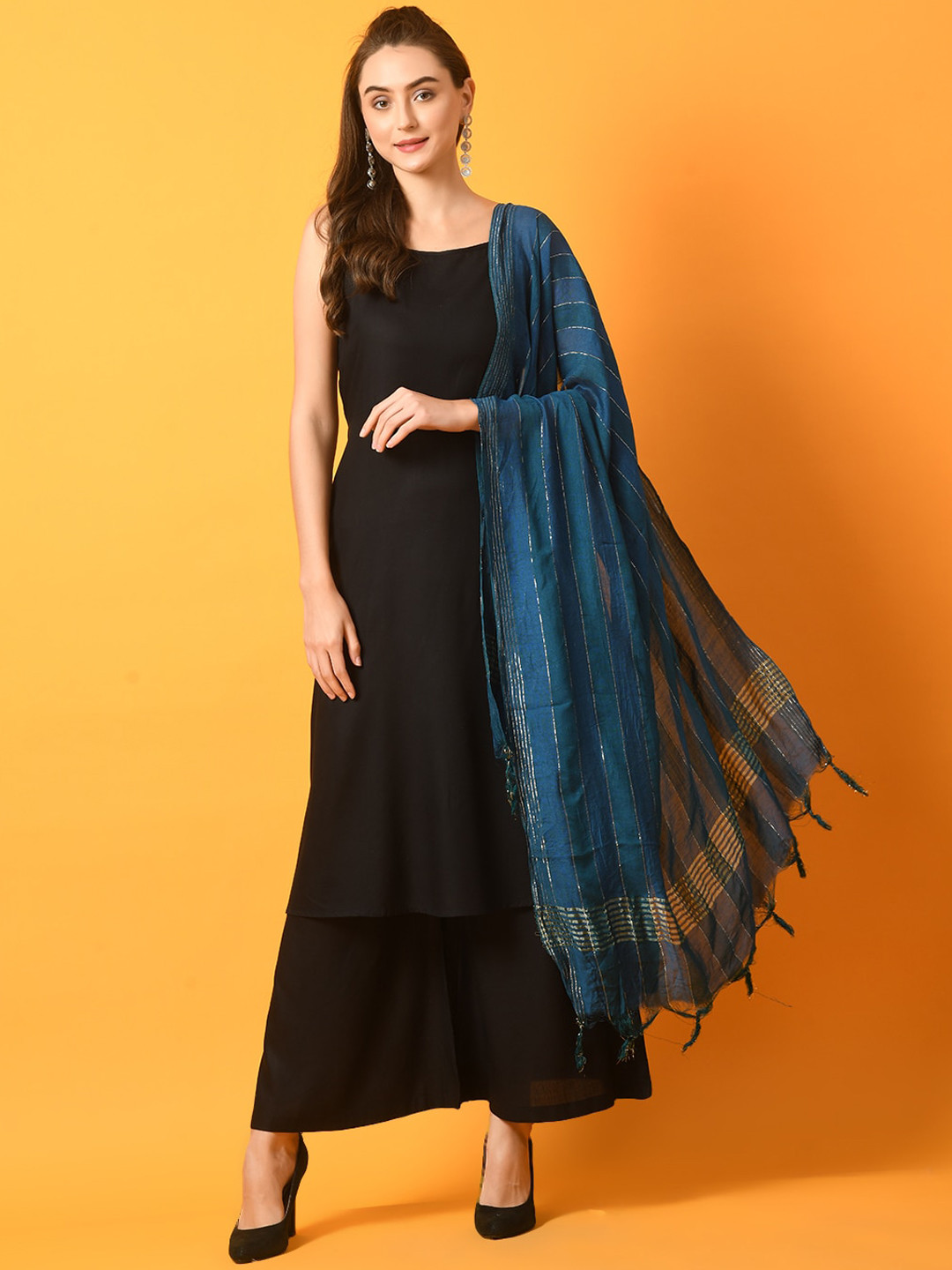 Sangria Sleeveless Kurta With Palazzos & Dupatta