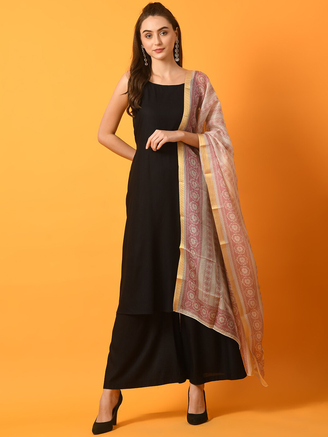 Sangria Sleeveless Kurta With Palazzos & Dupatta