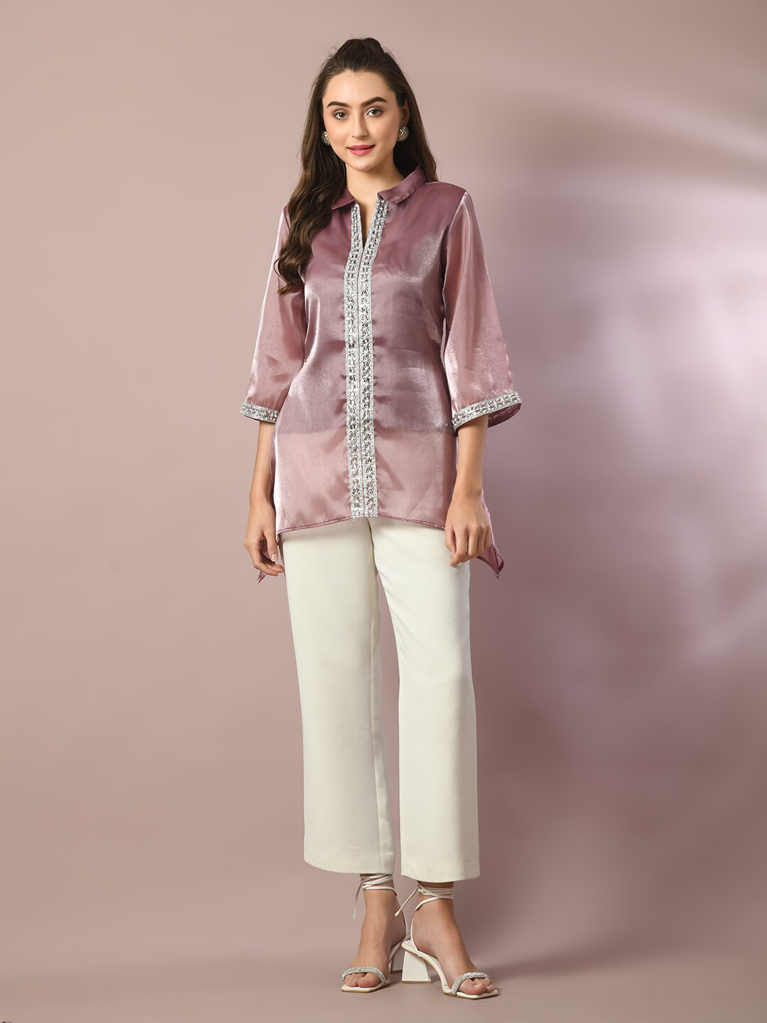 Sangria Embellished Shirt Style Tunic