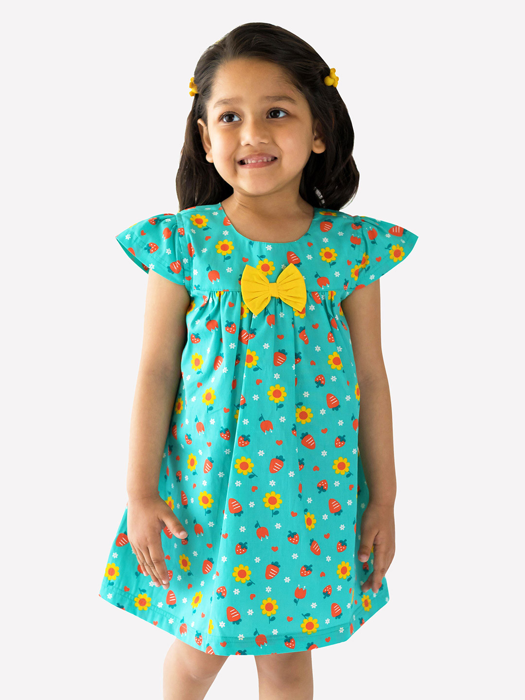 Campana Girls Short Sleeves Knee Length A-Line Printed Cotton Dress
