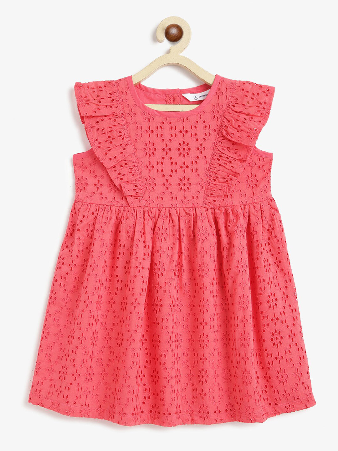 Campana Girls Sleeveless Knee Length Fit and Flare Self Design Cotton Dress