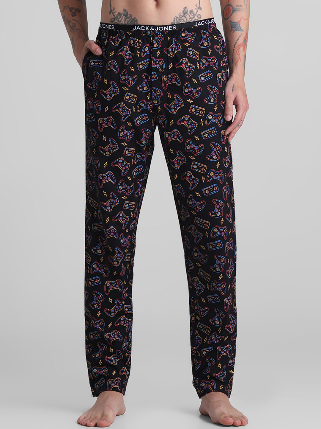 Jack & Jones Men Printed Low-Rise Pure Cotton Lounge Pants
