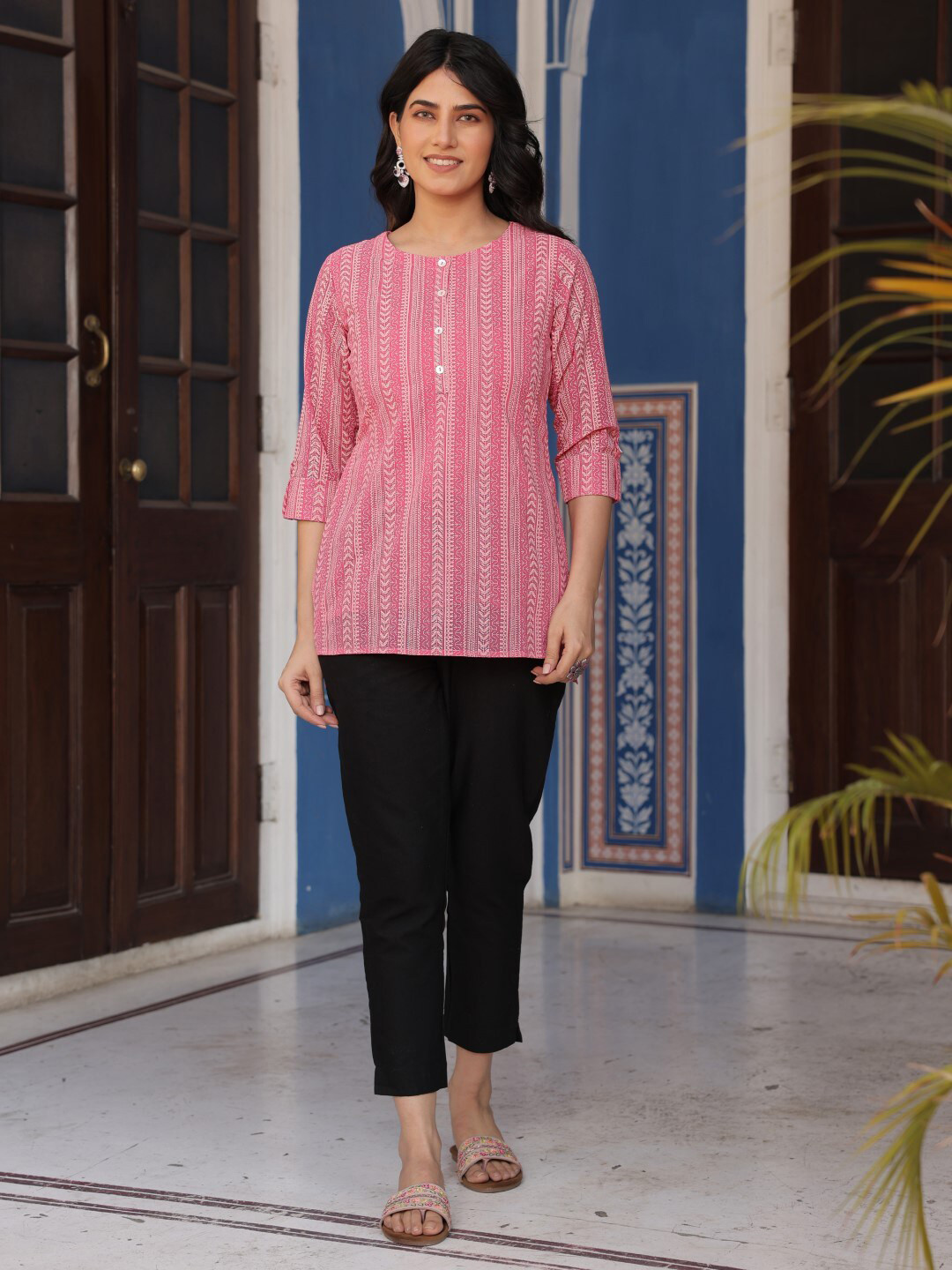 Juniper Round Neck Striped Tunic with Trousers