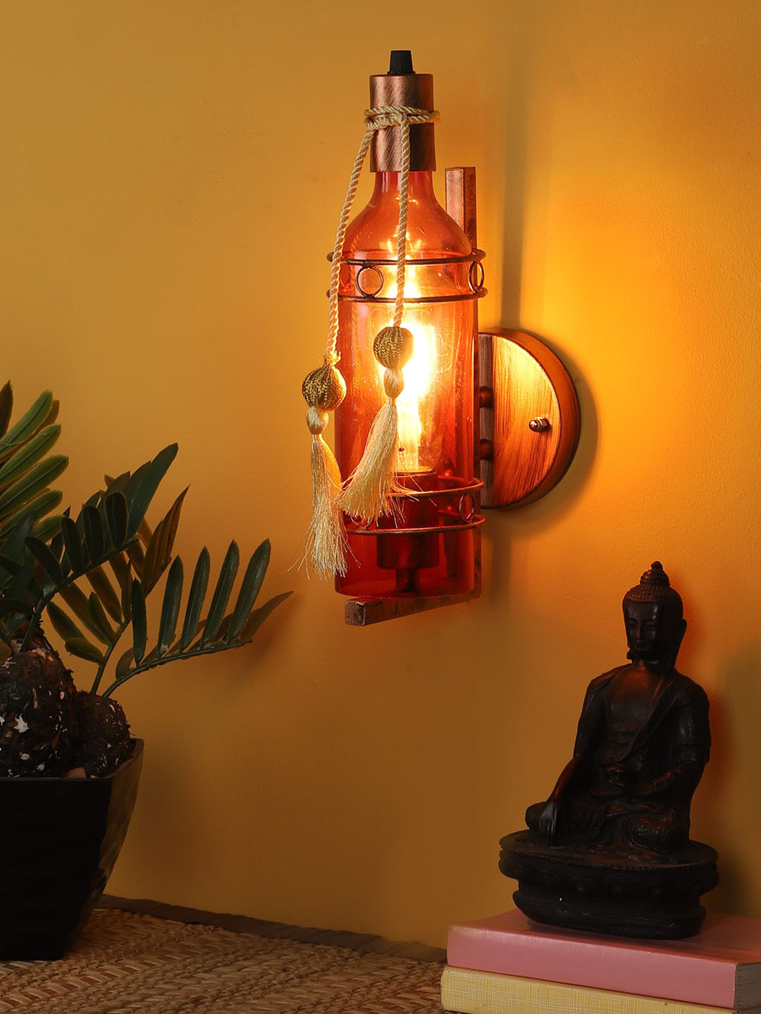 decorativeray Red Glass Cylinder Shaped Contemporary Wall Lamp