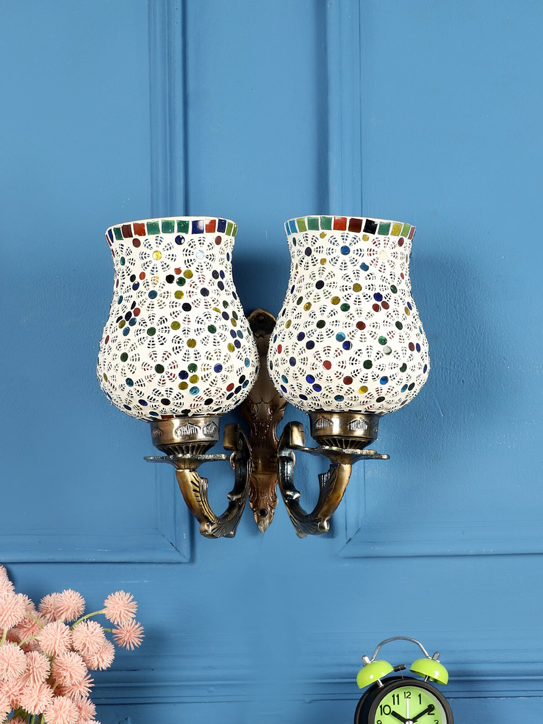 decorativeray White & Green Textured Bell Shaped Glass Wall Lamp