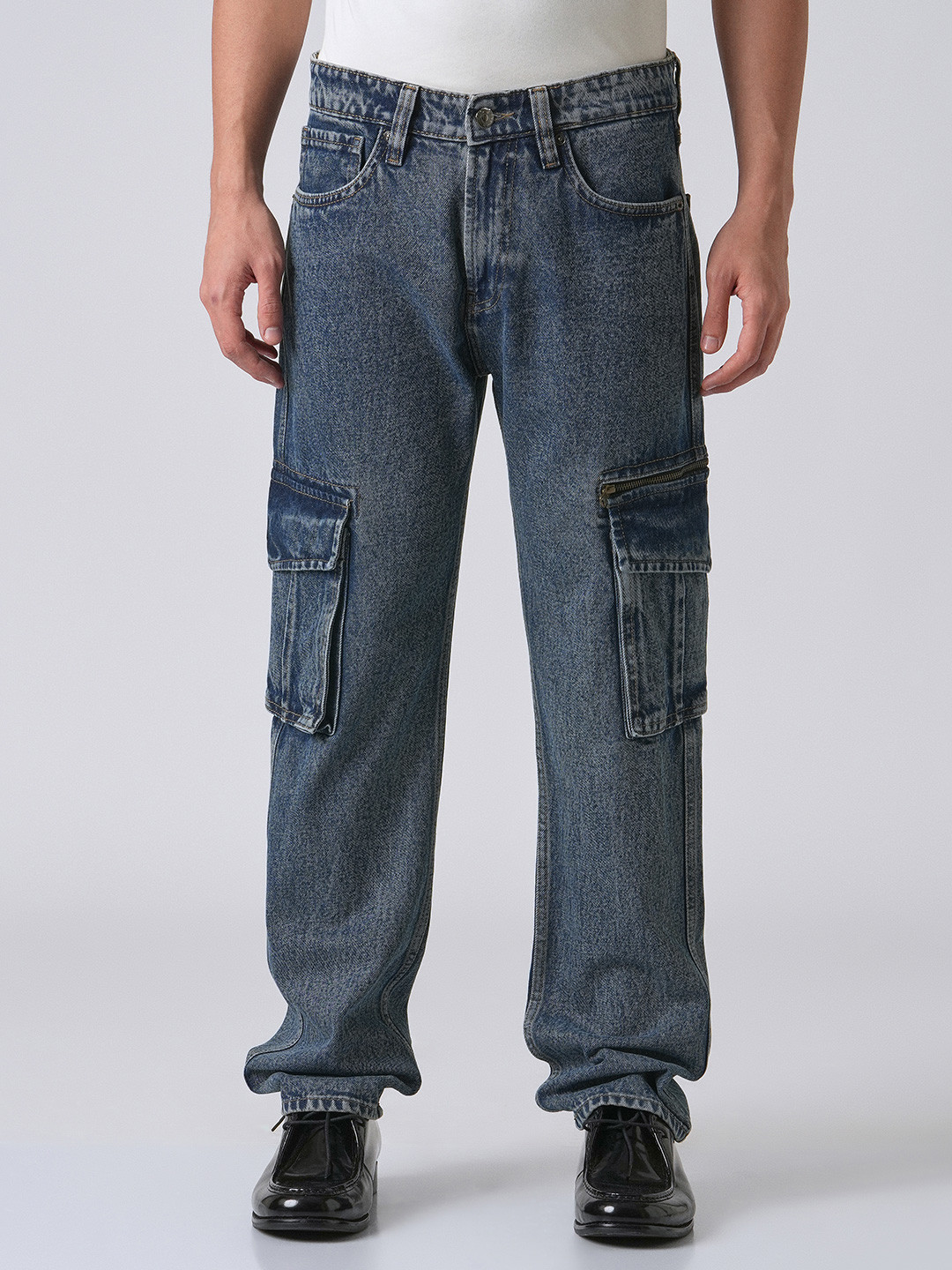 Banana Club Men Jean Baggy Fit Mid-Rise Clean Look Cotton Cargos Jeans