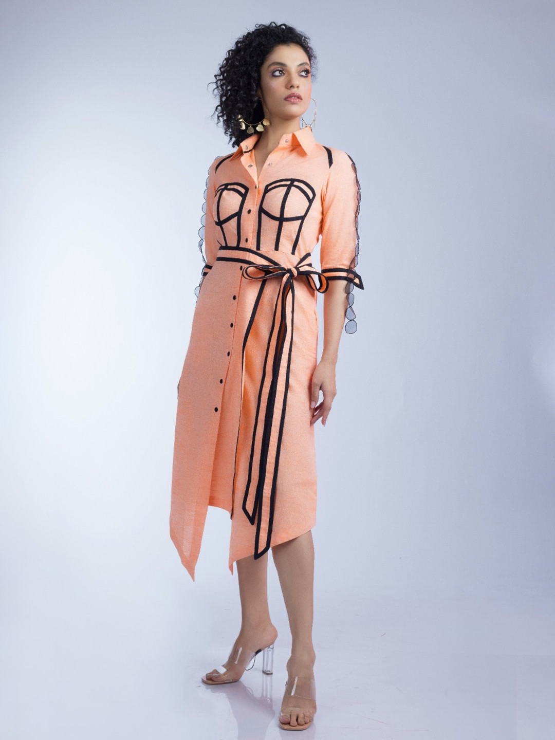FIRKI Striped Asymmetric Shirt Dress