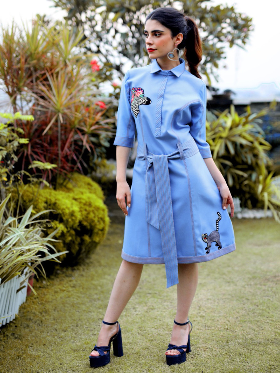 FIRKI Embroidered Detail Cotton Shirt Dress & Belt