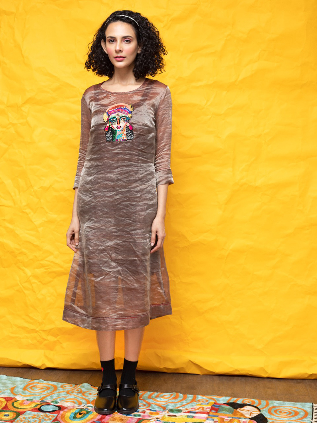 FIRKI Girl Applique Semi-Sheer A-Line Dress