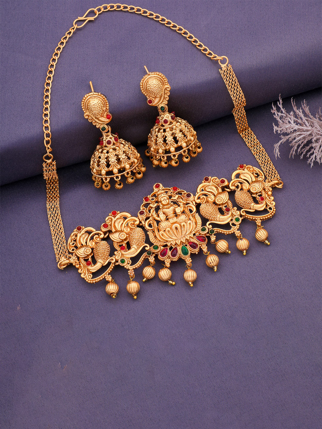 Fashion Frill Gold-Plated Goddess Temple Necklace with Earrings